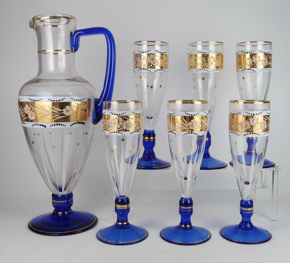 Grande Jarro com 6 copos em vidro / cristal