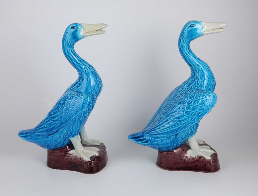Par de Gansos Porcelana Azul Turquesa da China