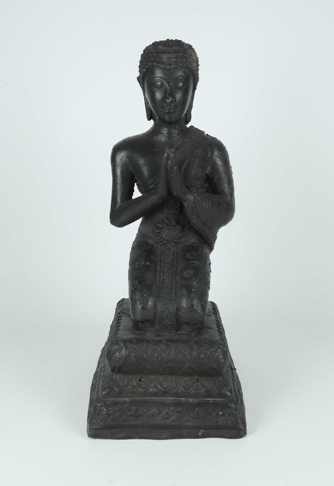 Buda ajoelhado Khmer / Tailândia em metal