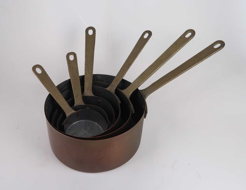 Conjunto de 6 tachos antigos em cobre