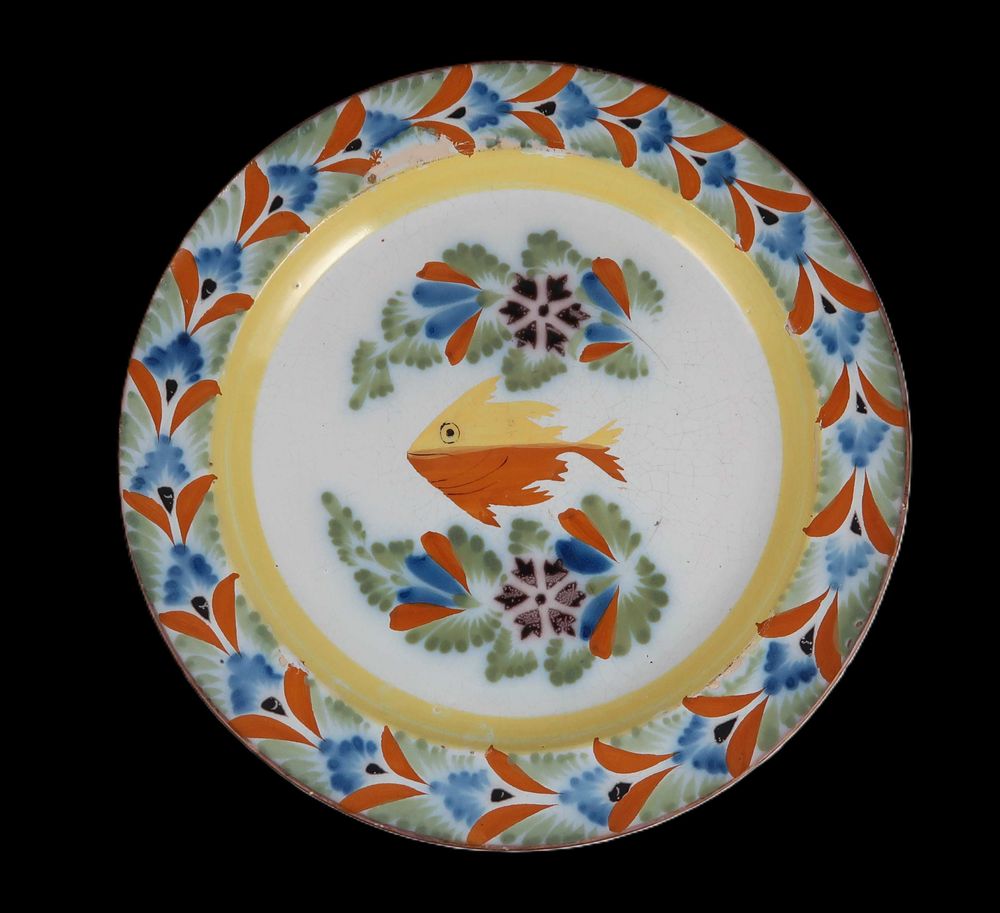 Prato faiança Séc. XIX - Bandeira / Fervença - 34 cm